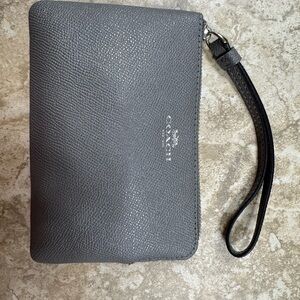 Coach Gray Leather Wallet with Pebbled Texture